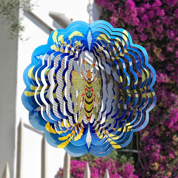 Bee Wind Spinners 3D Hanging Wind Spinner Bee Ornament Gifts for Women Mom Grandma,12inch Metal Spring Wind Kinetic Sculpture for Outdoor&Indoor Decor, Yard Art, Garden Decoration-VerdiqueGarden