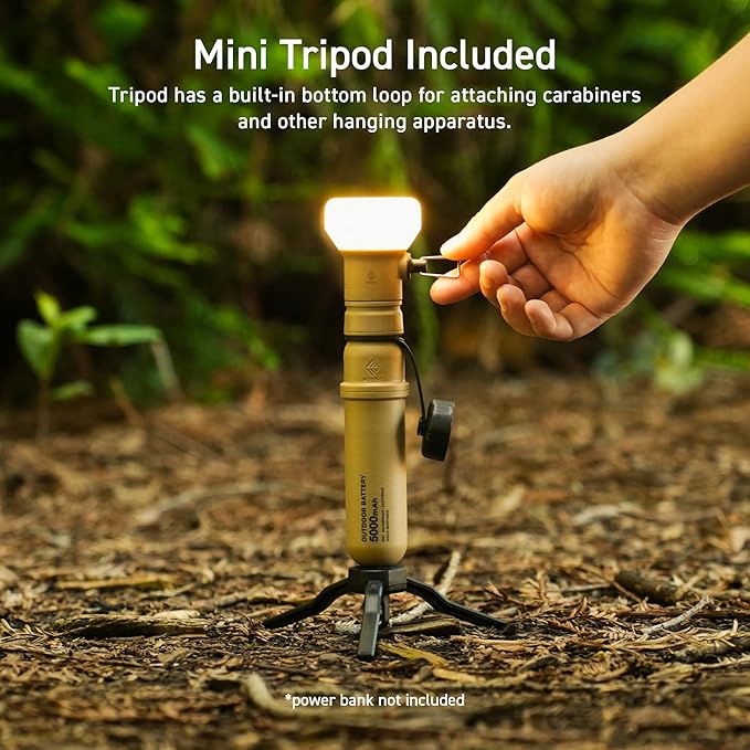 ELECOM NESTOUT Outdoor Camping LED Lantern w/ Mini Tripod, Dimmable USB Powered Soft LED Light, IP44 Water Dust Resistant, 10-350 Lumen, Portable Lamp for NESTOUT Power Bank, Beige (LAMP-1)-VerdiqueGarden