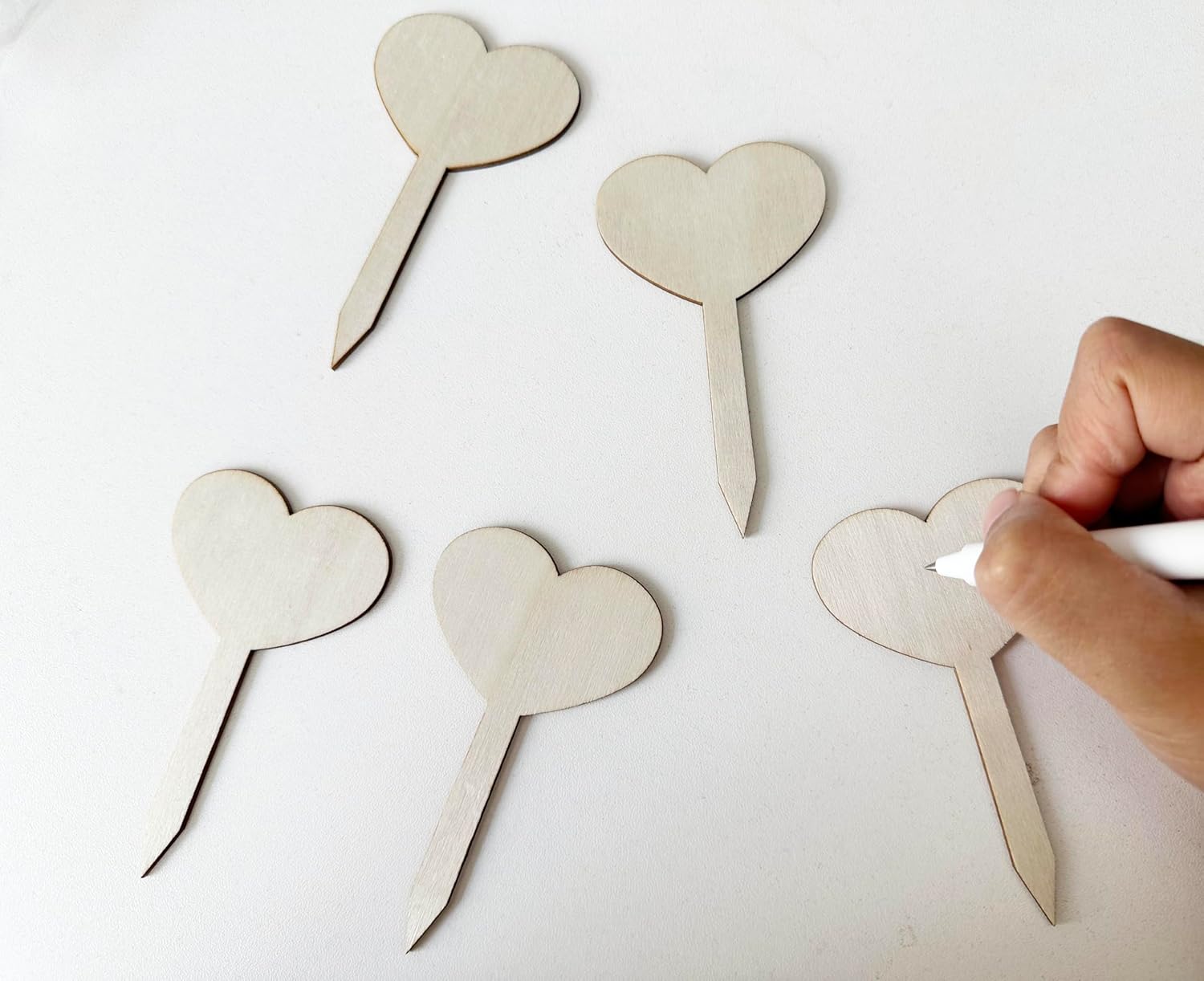 100 Pcs Wood Plant Labels, Natural Wooden Plant Marker Garden Sign Tags, T-Type Garden Markers for Succulents, Herbs, Seedlings, Potted, Flowers, Vegetables (Heart)-VerdiqueGarden