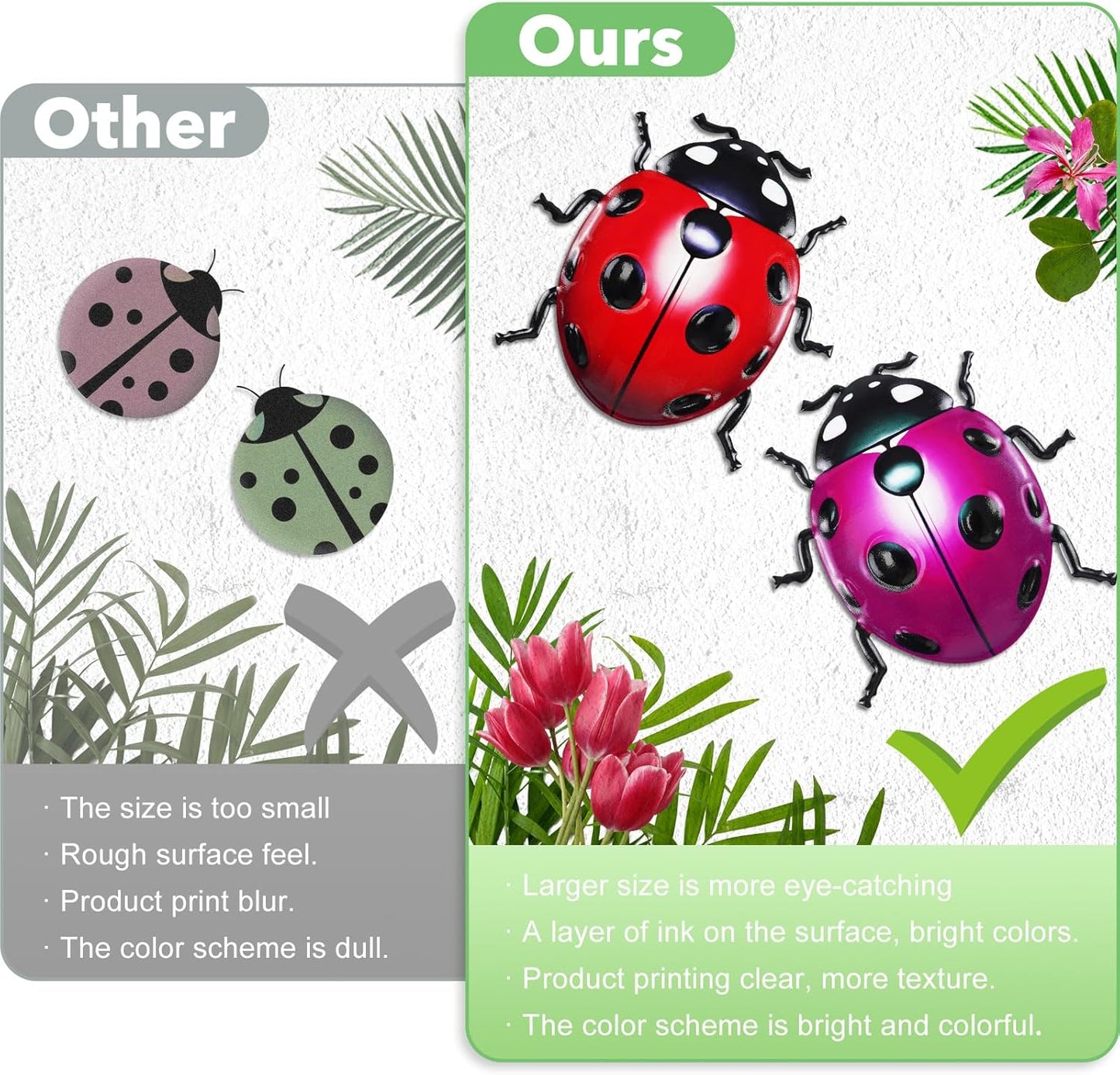 ULENDIS 4 PCS Cute Metal Ladybugs Wall Art Decor, 6.3 Inch Large Outdoor Wall Art Patio Fence Decorations, Colorful Yard Art Lawn Ornaments for Backyard Balcony-VerdiqueGarden