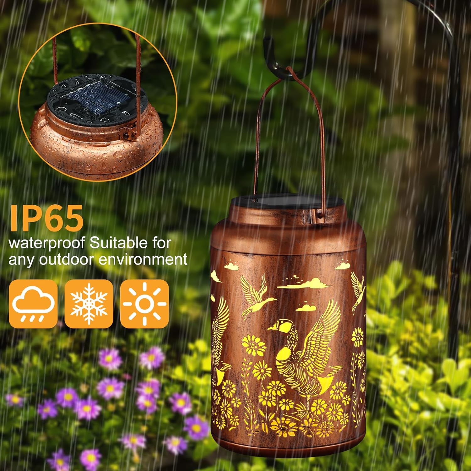 Solar Lanterns Outdoor Waterproof Garden Decor Birthday Gifts for Women Mom Grandma Hanging Lights Metal Decoration Outside for Yard, Patio,Backyard,Porch(Wild Goose)-VerdiqueGarden