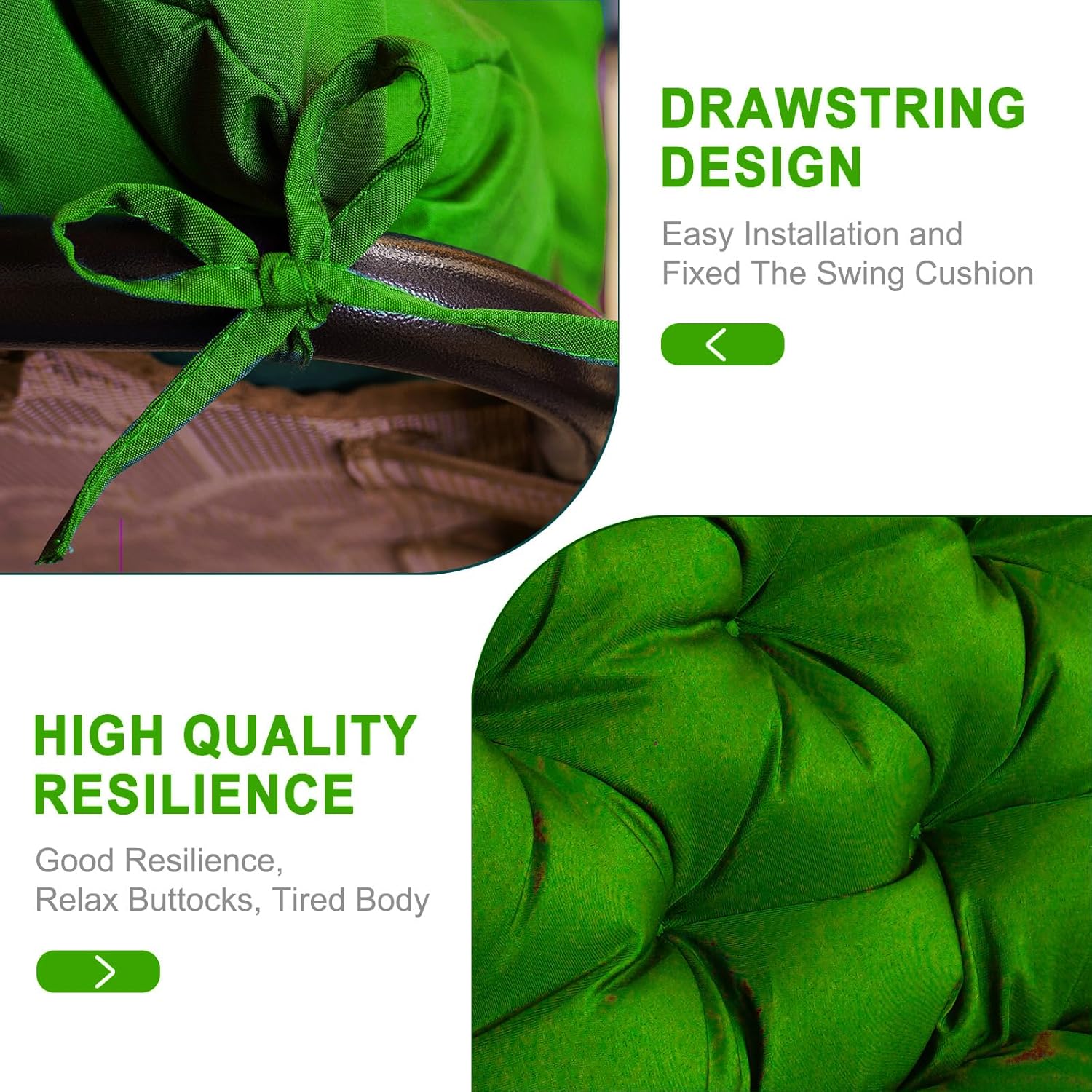 Porch Swing Cushions,Outdoor Cushions 3 Seater Replacement with Backrest, Waterproof Thickened Bench Cushion with Ties for Porch, Patio,Outdoor, Backyard and Garden (Grass Green 60 * 40 in)-VerdiqueGarden