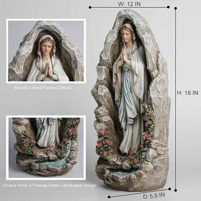 Our Lady of Lourdes Statue - 18 Inches Virgin Mary Statue Catholic Garden Decor, Our Lady of Lourdes Grotto Sculpture for Home Yard Patio Lawn Hallway Decor-VerdiqueGarden