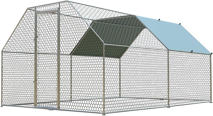 4ever2buy Chicken Runs for Yard with Cover, Large Metal Chicken Run Walk in Metal, Outside Dog Kennel with Roof, Flat Roofed Outdoor Kennel for Cats(9.2’Lx12.47’Wx6.4’H)-VerdiqueGarden