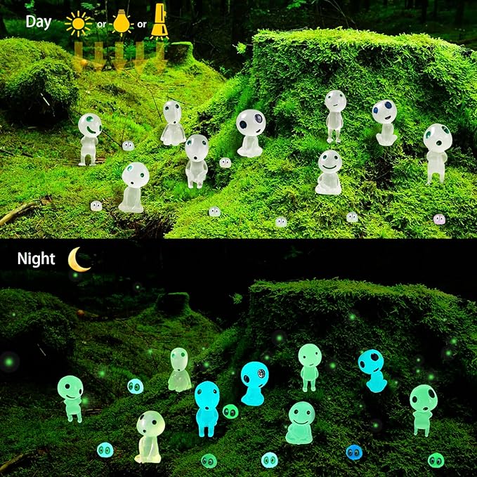 BEZALEL Glow in Dark Tree Elves, 28 Pcs Mini Fairy Garden Accessories, Luminous Ghost Micro Landscape Decorations, Miniature Glow Tree Spirits Outdoor for Bonsai Succulent Terrarium Decor-VerdiqueGarden