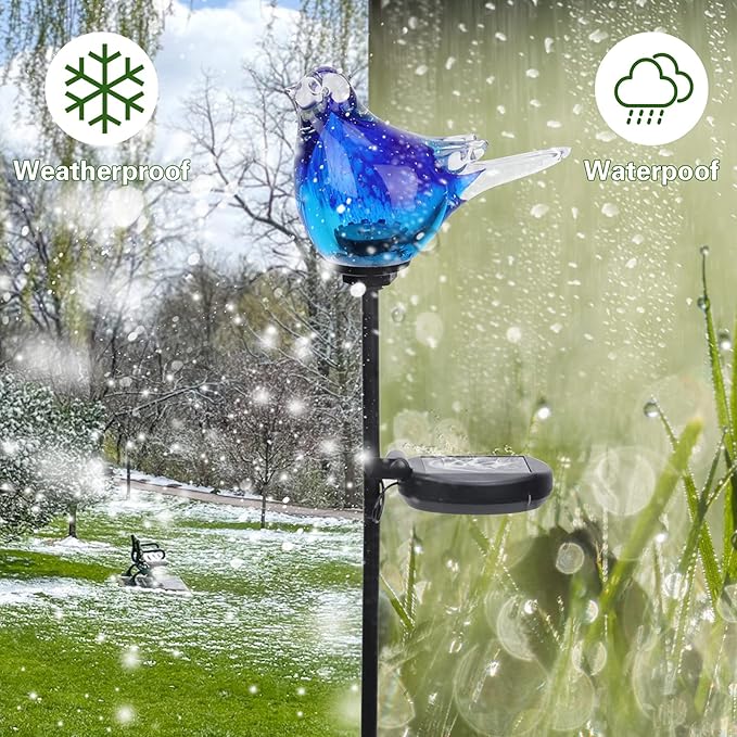 Afirst Solar Bluebird Garden Stake Lights - Hand Blown Glass Decorative Garden Pathway Lights Outdoor Waterproof Bird Glass Stakes-VerdiqueGarden