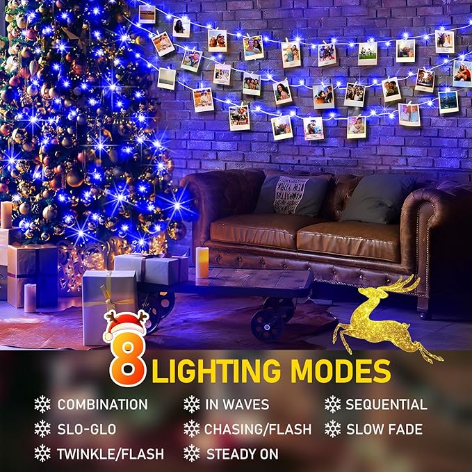 KNONEW 403ft 1000 LED String Lights Outdoor Christmas Light 8 Modes & Timer Fairy Lighting Plug in Waterproof for Xmas Yard Tree Wedding Party Holiday Decorations (Blue)-VerdiqueGarden