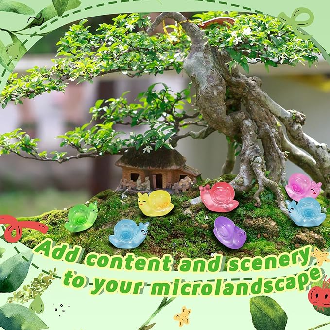 180 Pcs Luminous Resin Snail Miniatures Mini Animals Figures Cute Snail Figurine Fairy Decor Animal Ornament for Garden Landscape Home Accessories Craft Cake Decoration DIY-VerdiqueGarden