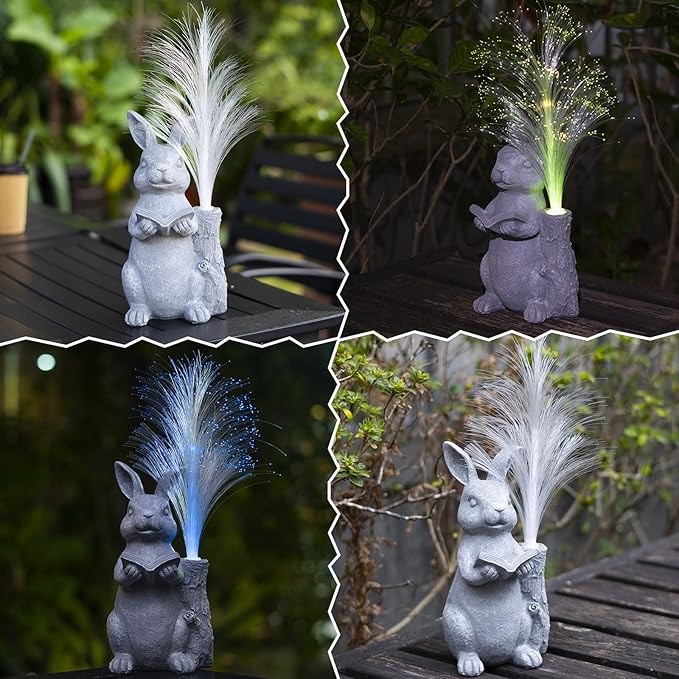 Solar Rabbit Garden Statue with Color-Changing LED Lights – Bunny Figurine for Outdoor Patio, Lawn, Yard & Balcony Decor, Perfect Gardening, Housewarming & Birthday Gifts for Women, Mom & Grandma-VerdiqueGarden
