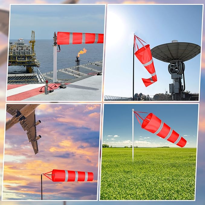 2 Pcs Airport Windsocks Measurement Sock Bag with Reflective Belt Oxford Fabric Ripstop Wind Sock Wind Direction Indicator Windsocks Outdoor Aviation Flag for Airport Farm, 31.5 Inch, 39 Inch(Red)-VerdiqueGarden
