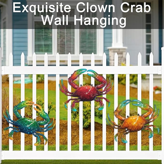 John's Studio Metal Crab Sea Wall Decor Outdoor Garden Hanging Art Sculptures Home Ocean Theme Decorations for Kitchen Bathroom and Pool - 3 PCS-VerdiqueGarden