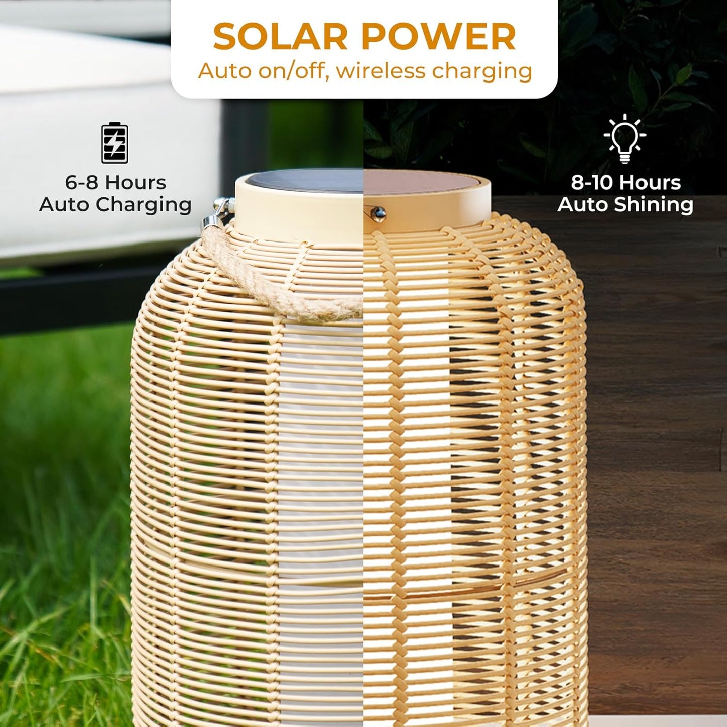 Solar Yard 2-Pack Outdoor Solar Lantern Lamp, Water-Resistant Boho Lights for Outside Hanging Lantern Table Lights Decoration for Garden, Patio, Porch, Trees, Pathway, Black and Natural-VerdiqueGarden