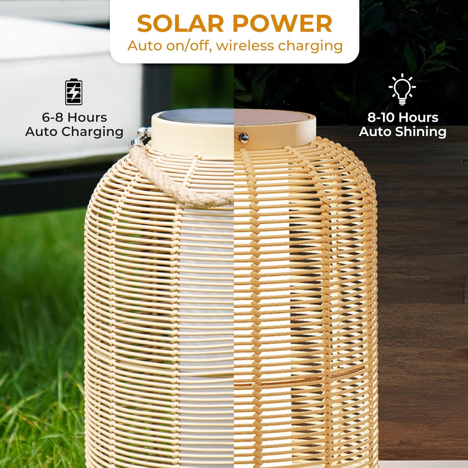 Solar Yard 1-Pack Outdoor Solar Lantern Lamp, Water-Resistant Boho Lights for Outside Hanging Lantern Table Lights Decoration for Garden, Patio, Porch, Trees, Pathway, Natural-VerdiqueGarden