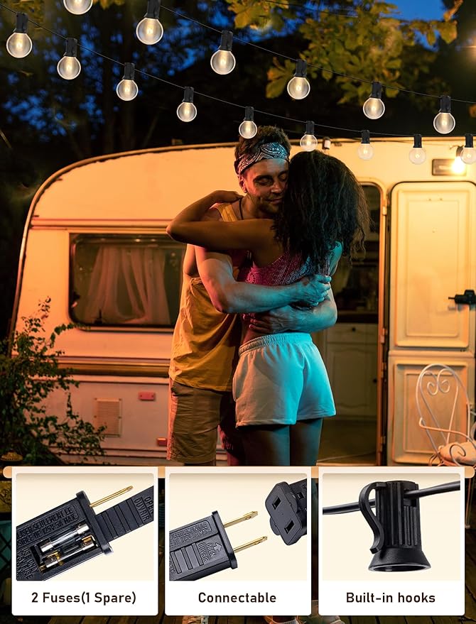 100FT String Lights, G40 Outdoor String Lights Edison Light Bulbs Clear Globe Lights for Backyard Patio Lights Indoor/Outdoor Commercial Decoration -5 Watt/120 Voltage/E12 Base -Black Wire-VerdiqueGarden