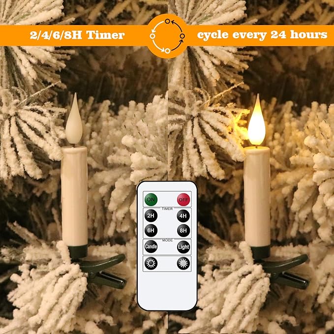 DRomance Christmas Tree Flameless Taper Candle Lights Battery Operated with 10-Key Remote and Timer, 30 Pack Plastic 3D Wick Flickering LED Taper Candles Multi-Using Home Garden Holiday Decor 3.4"-VerdiqueGarden