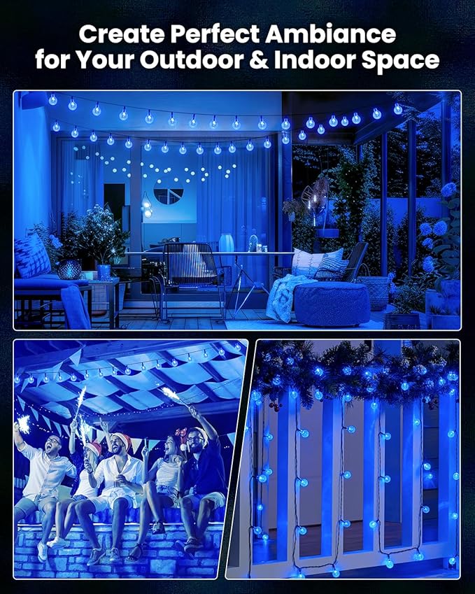 Solar String Lights Outdoor Waterproof, 2 Pack 60 LED 36.5 FT Each, 8 Lighting Modes Solar Powered Patio Lights for Garden Yard Porch Wedding Party Decor (Blue)-VerdiqueGarden