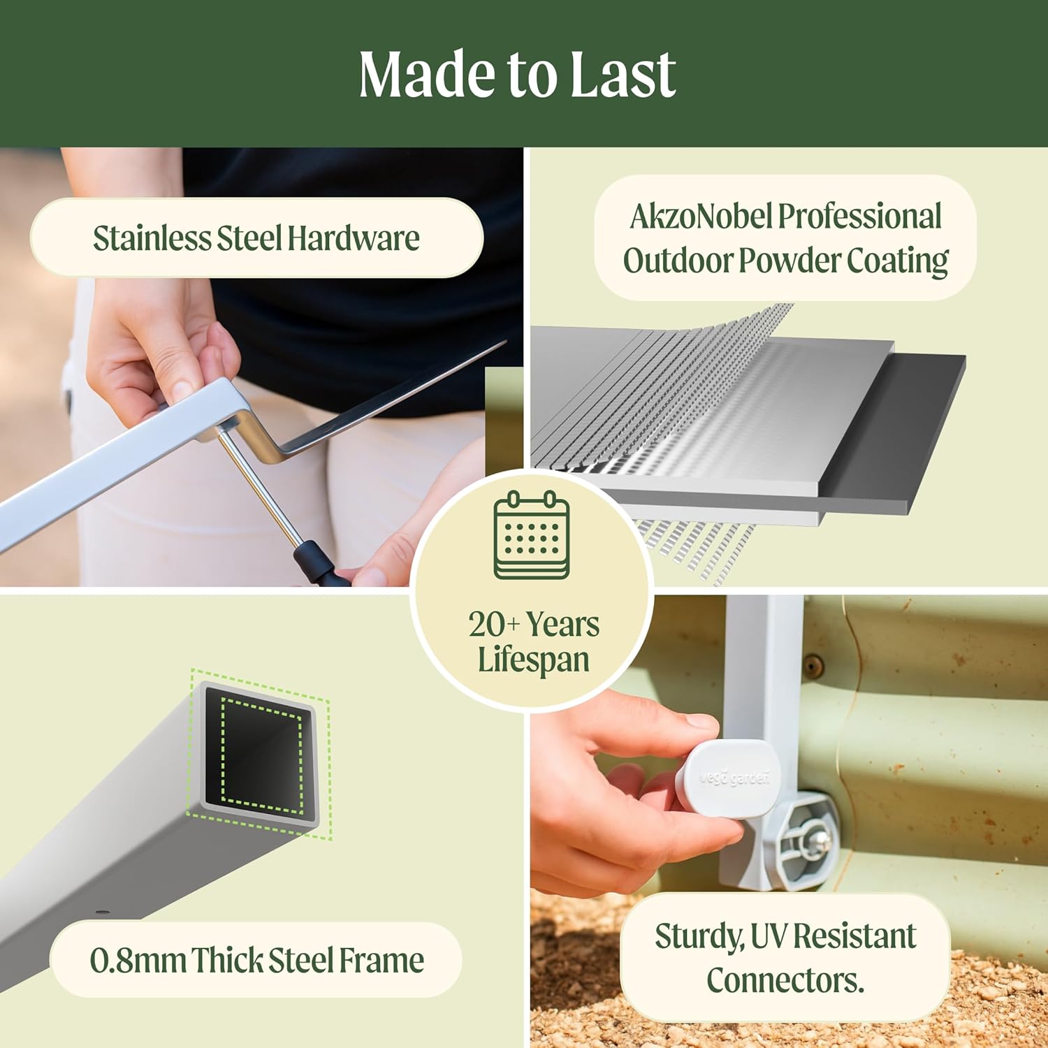 Vego Garden Modular Arched Trellis System Triple Section 6.0' Long Trellis for 2.0' x 8.0' (9 in 1) Garden Bed-VerdiqueGarden