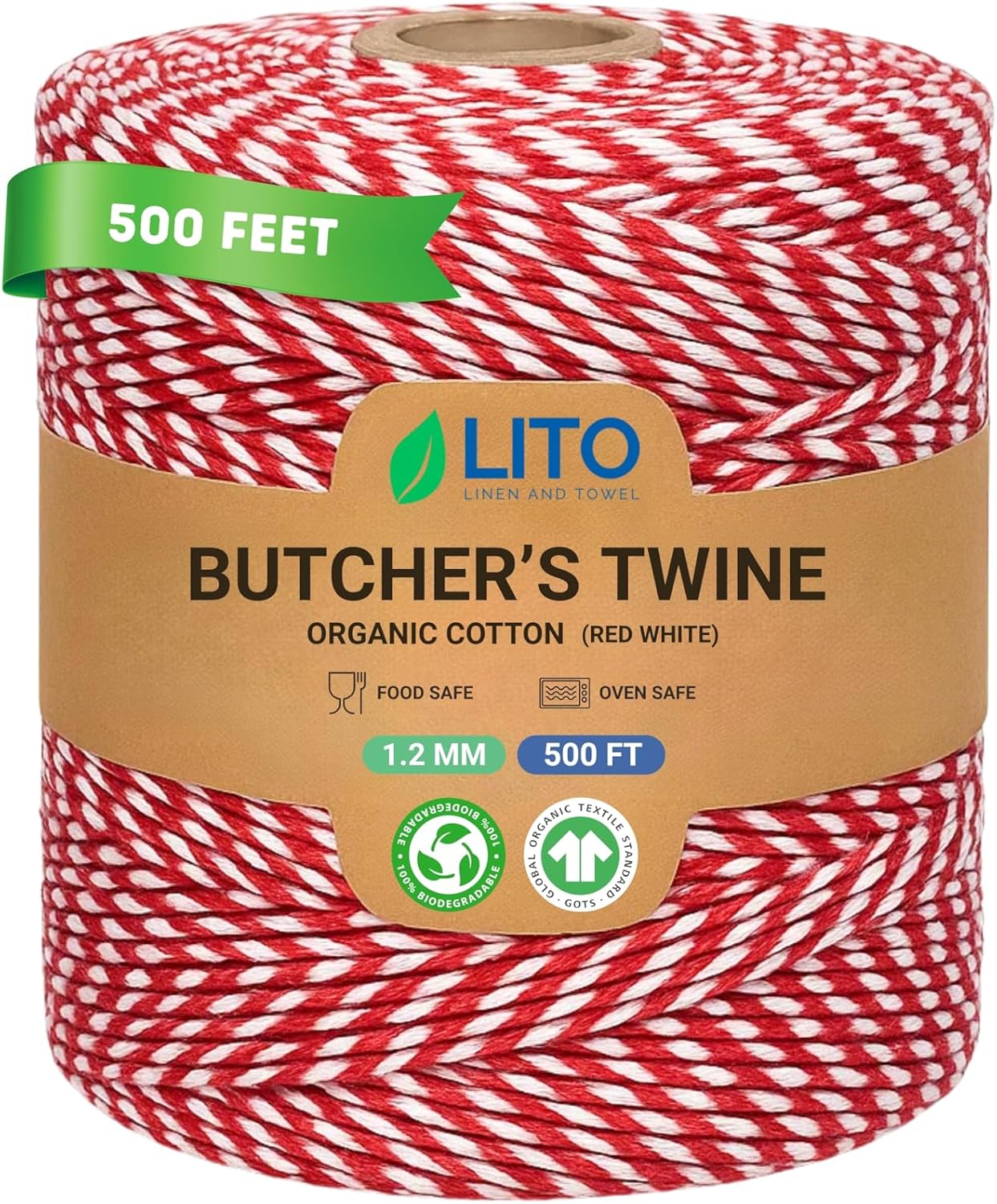 Red and White Organic Twine Cotton String - 500 Feet Wrapping, Baking, Butcher, Crafts, DIY Projects, Easter, Christmas-VerdiqueGarden
