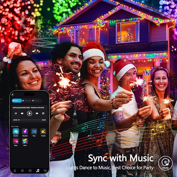 JMEXSUSS 100 LED RGB Christmas Tree Lights Indoor, 33ft Smart Color Changing Christmas Lights Outdoor with Remote & APP, Clear Wire Christmas Lights Plug in for Bedroom Tree Room Party Birthday-VerdiqueGarden