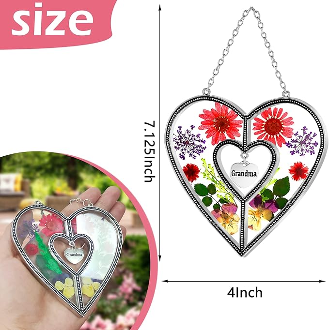 KY&BOSAM Suncatcher Stained Glass Grandma Heart Gifts for Women Mother`s Day Grandma Gift Gifts for Grandma from Daughter Son Indoor Decor Yard Decor for Mother Day Christmas Birthday Gift-VerdiqueGarden