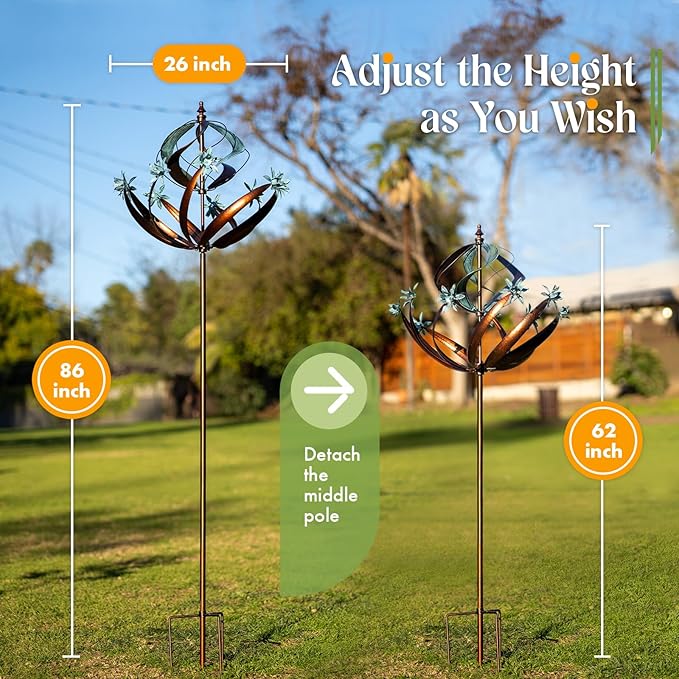 Outdoor Metal Wind Spinner for Yard Garden - Large Kinetic Wind Sculptures Spinners Outdoor, Gift for Birthday, Anniversary, Housewarming, Christmas (W26 x H86)-VerdiqueGarden