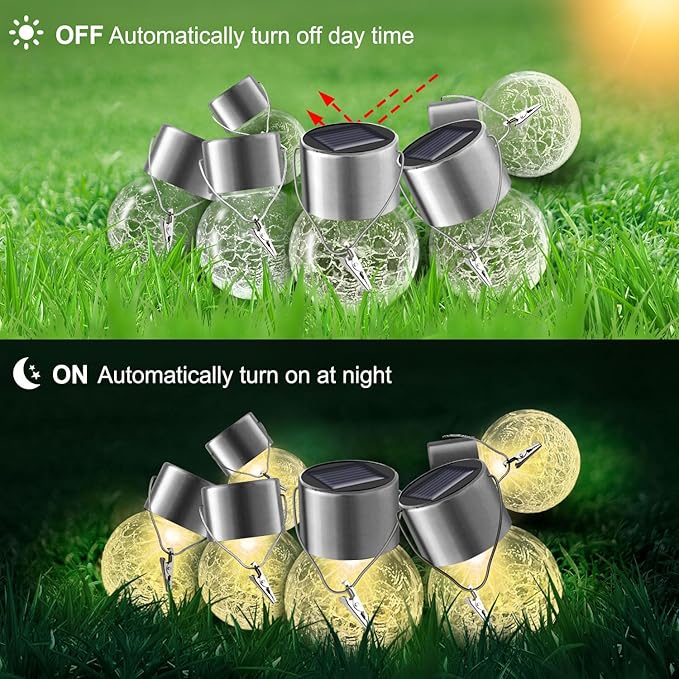 Solar Lights Outdoor Decorative 32 Pack, Hanging Solar Garden Lights Waterproof, Solar Powered Globe Lantern Cracked Glass Ball Lights for Yard Patio Fence Tree Umbrella Holiday Decoration, Warm White-VerdiqueGarden