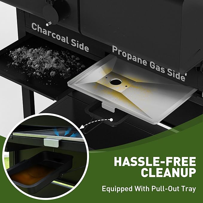 Brand-Man Propane Gas and Charcoal Grill Combo, Dual Fuel BBQ Combo Grill with Stainless Steel Dual Lids & 2 Side Shelves for Outdoor Kitchen & Backyard Barbecue Cooking-VerdiqueGarden