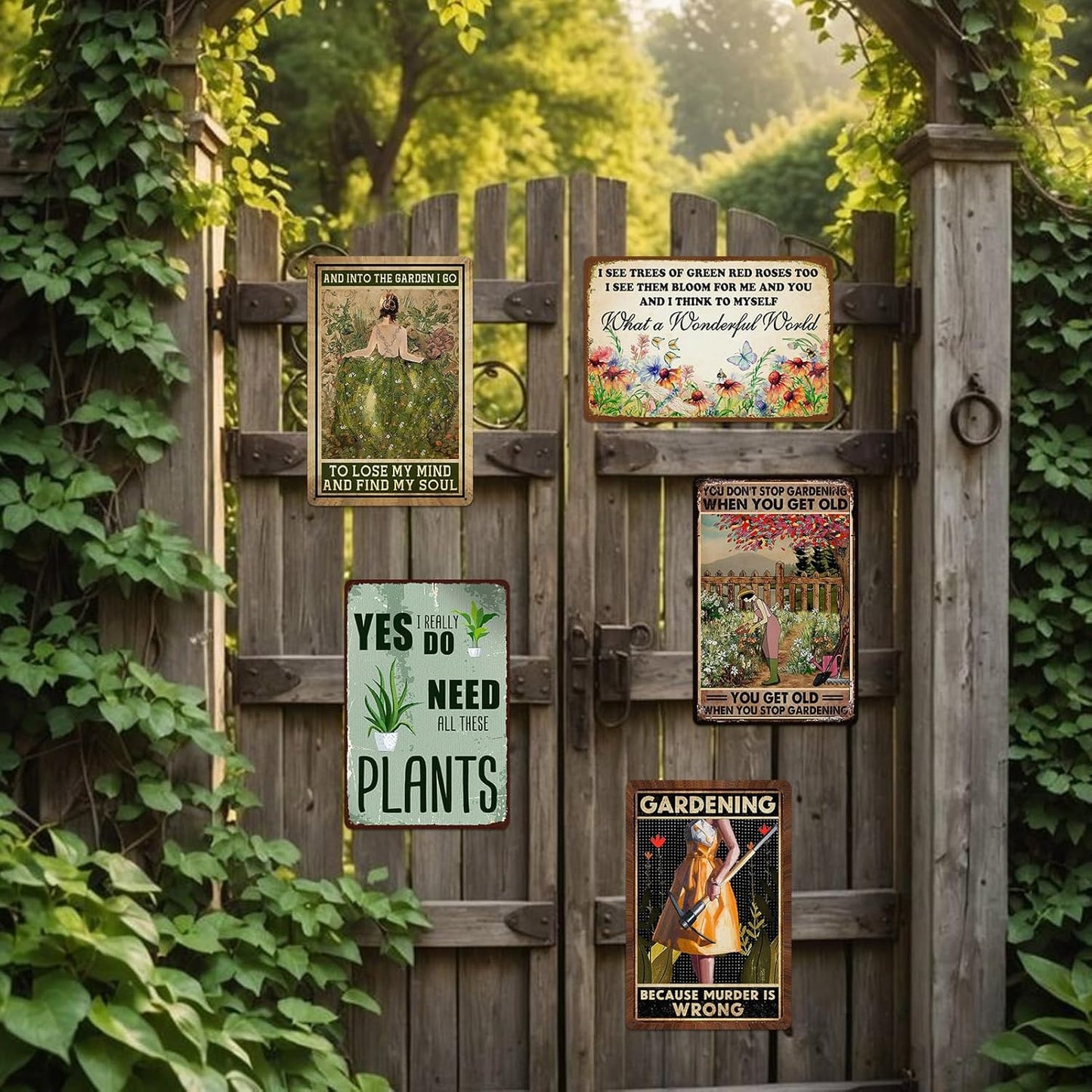5 Pack Garden Signs Vintage Metal Tin Signs For Outside Garden Signs Decorative Outdoor Plant Lover Gifts Gardening Gift For Women Yard Sign Funny Gardening Decor 12x8 Inch-VerdiqueGarden