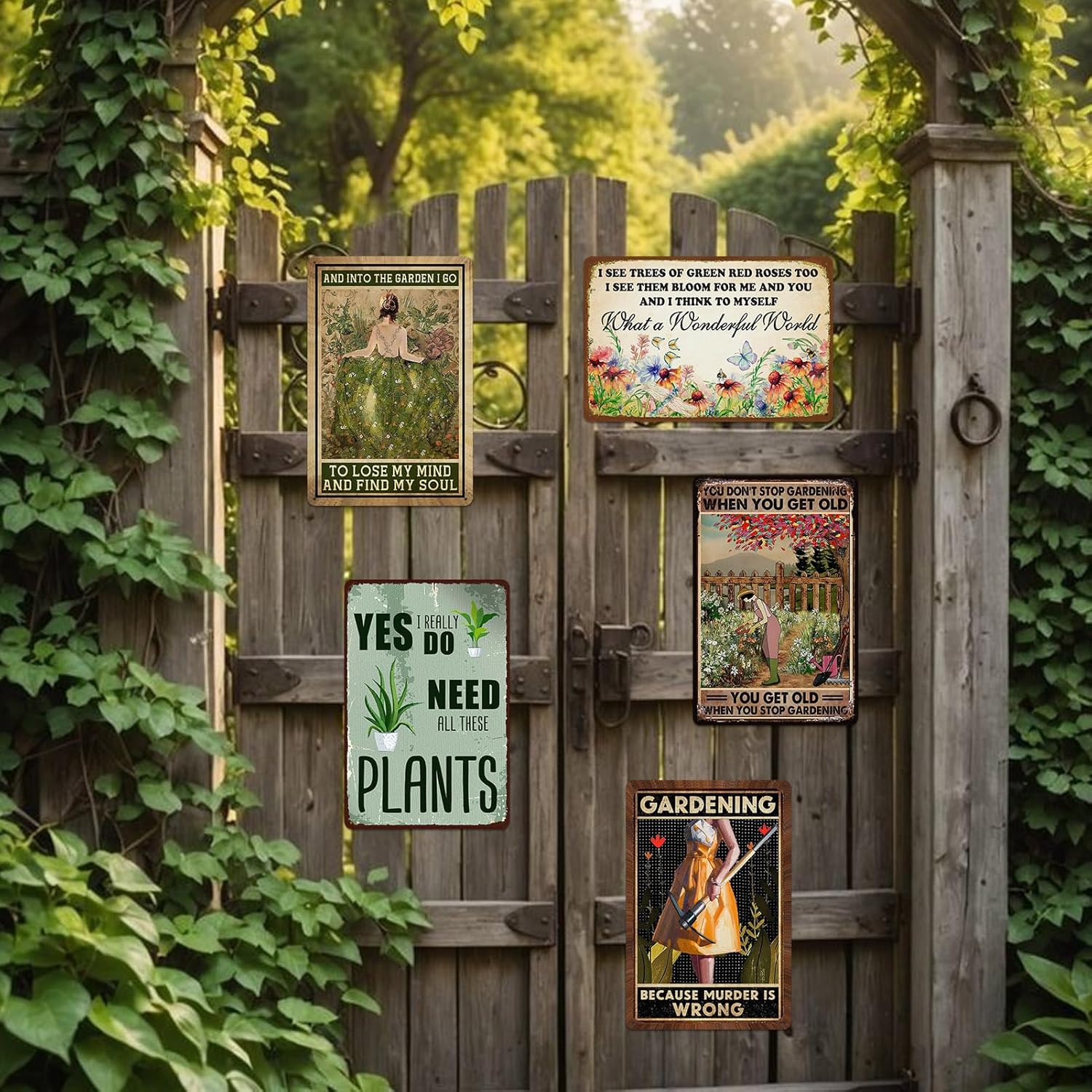 5 Pack Garden Signs Vintage Metal Tin Signs For Outside Garden Signs Decorative Outdoor Plant Lover Gifts Gardening Gift For Women Yard Sign Funny Gardening Decor 12x8 Inch-VerdiqueGarden