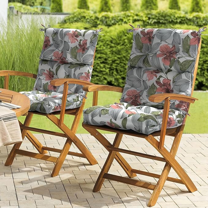 LVTXIII Outdoor Seat/Back Chair Cushion Patio Tufted High Back Cushion, Seasonal Replacement Rocking Chair Cushion with Ties (22” W x 20D”, Set of 2, Clemens Noir Pink)-VerdiqueGarden