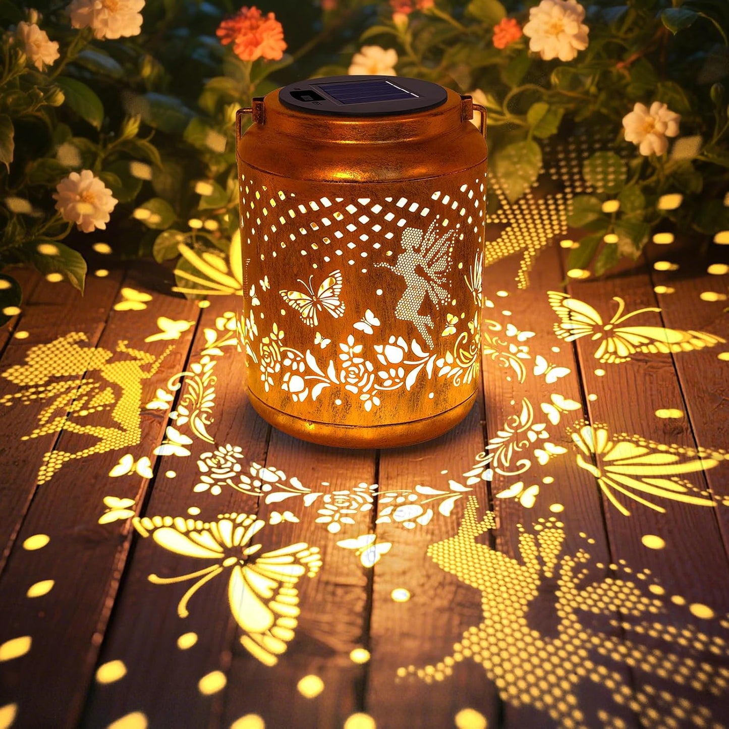 Solar Lanterns Outdoor Hanging Lantern Lights, Fairy Butterfly Metal Decor Lantern Waterproof Solar Lights LED Decorative Outside for Garden Yard Patio Lawn Birthday Gifts for Mom Grandma Women-VerdiqueGarden