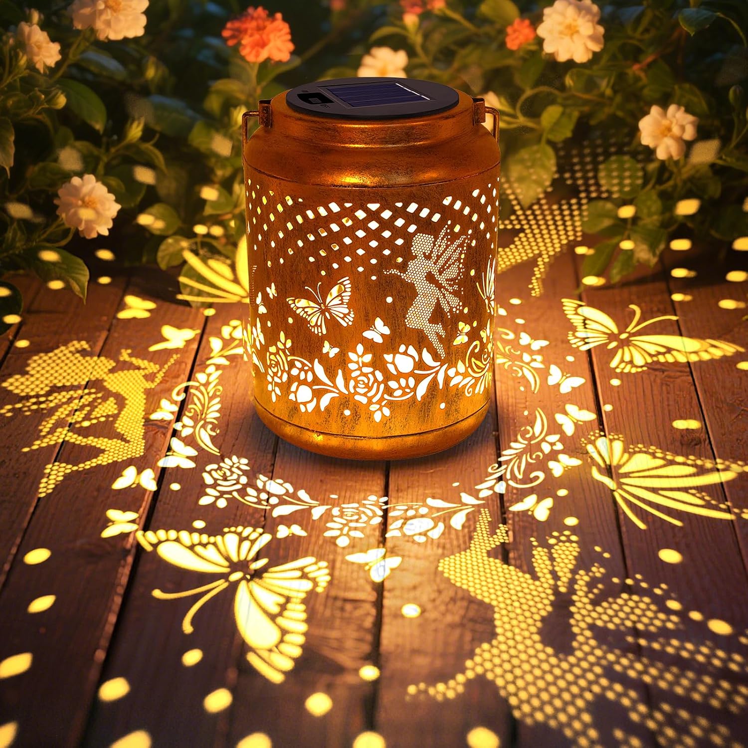 Solar Lanterns Outdoor Hanging Lantern Lights, Fairy Butterfly Metal Decor Lantern Waterproof Solar Lights LED Decorative Outside for Garden Yard Patio Lawn Birthday Gifts for Mom Grandma Women-VerdiqueGarden