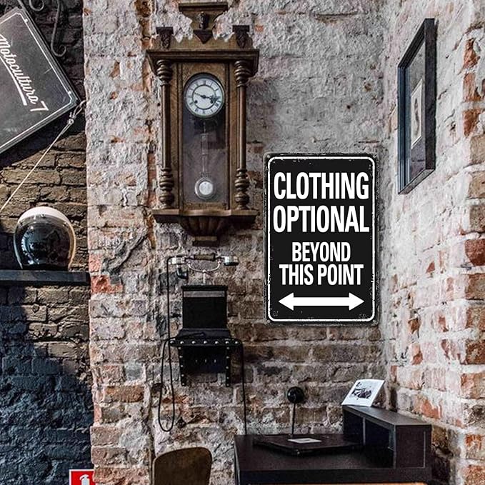 Clothing Optional Beyond This Point Sign Vintage Metal Tin Signs Man Cave Decor Bar Signs Wall Decor For Room Gifts For Men Black Sign 12 X 8 Inch-VerdiqueGarden
