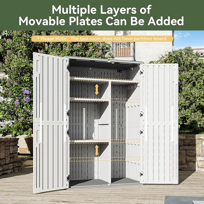 Aoxun Outdoor Storage Shed, 64 Cu.Ft Vertical Storage Sheds Outdoor with Floor, Outdoor Waterproof Storage Cabinet for Garage Storage, Pool Storage, Bike Shed, Garden Shed (White)-VerdiqueGarden