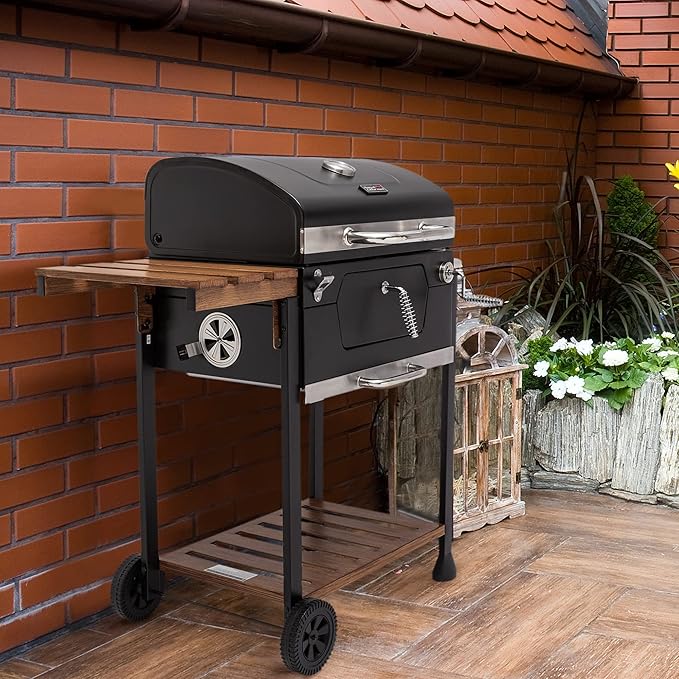 Royal Gourmet CD1824M 24-Inch Charcoal Grill, BBQ Smoker with Handle and Folding Table, Perfect for Outdoor Patio, Garden and Backyard Grilling, Black, Medium-VerdiqueGarden