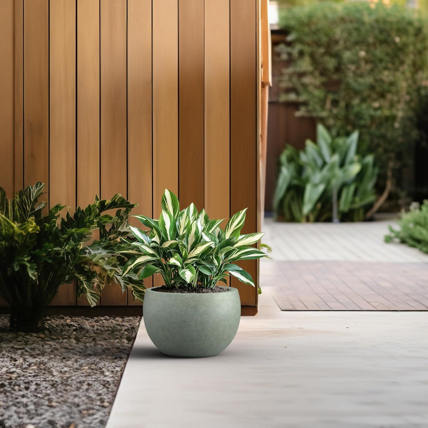 Kante 19.9" Dia Round Concrete Planter, Outdoor/Indoor Large Bowl Plant Pots with Drainage Hole and Rubber Plug for Garden Patio Balcony Home, Mint Green-VerdiqueGarden