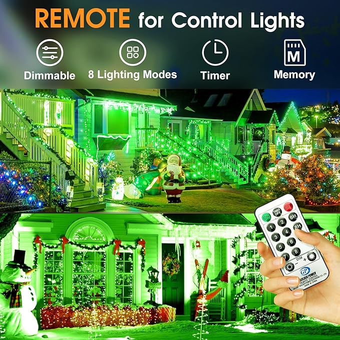 KNONEW 600ft 1500 LED String Lights Outdoor Christmas Lights 8 Modes & Timer Fairy Light Plug in Waterproof LED String Lights for Xmas Yard Tree Wedding Party Holiday Decorations (Green)-VerdiqueGarden
