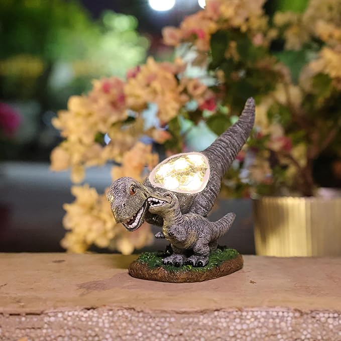 Garden Statue Dinosaur,Solar Dinosaur Decor for Outdoor,Resin Dinosaurs Figurine with Solar Light for Patio,Balcony,Yard,Lawn Ornament,Perfect Garden Gift-VerdiqueGarden