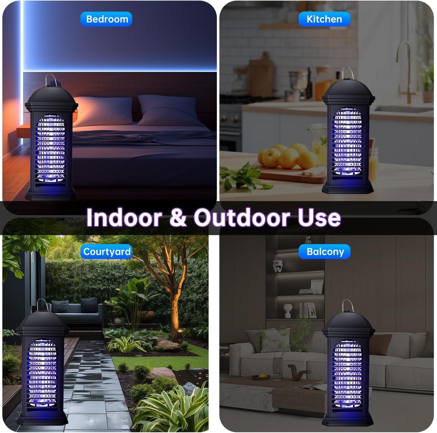 Bug Zapper,1800V 11W UV Insect Pest Fly Killer, IPX4 Waterproof Electric Fly Zapper for Indoor/Outdoor Use, Mosquito Killer for Home and Garden, Black-VerdiqueGarden