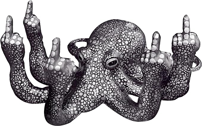 Octopus Statue,Middle Finger Desk Decor,Home Office Decor,Cute Room Decor,Funny Gifts,Various Fish Tank Decoration (Black)-VerdiqueGarden