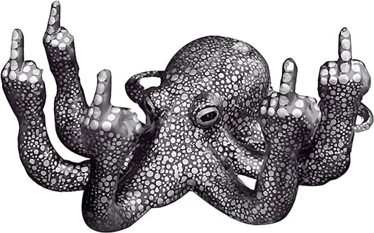 Octopus Statue,Middle Finger Desk Decor,Home Office Decor,Cute Room Decor,Funny Gifts,Various Fish Tank Decoration (Black)-VerdiqueGarden