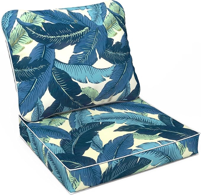 LVTXIII Outdoor Deep Seat Cushion 22"x22"x4" Patio Seat and Back Cushion Set Seasonal Chair Cushion for Dining Arm Chairs, Wicker Chairs and Garden Furniture Decoration, Swaying Palms Blue-VerdiqueGarden