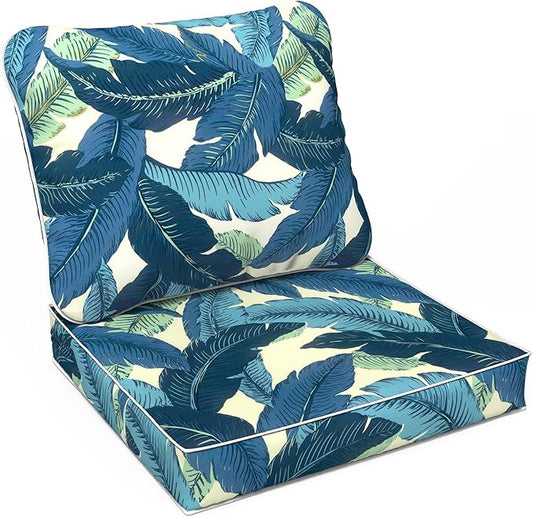 LVTXIII Outdoor Deep Seat Cushion 22"x22"x4" Patio Seat and Back Cushion Set Seasonal Chair Cushion for Dining Arm Chairs, Wicker Chairs and Garden Furniture Decoration, Swaying Palms Blue-VerdiqueGarden