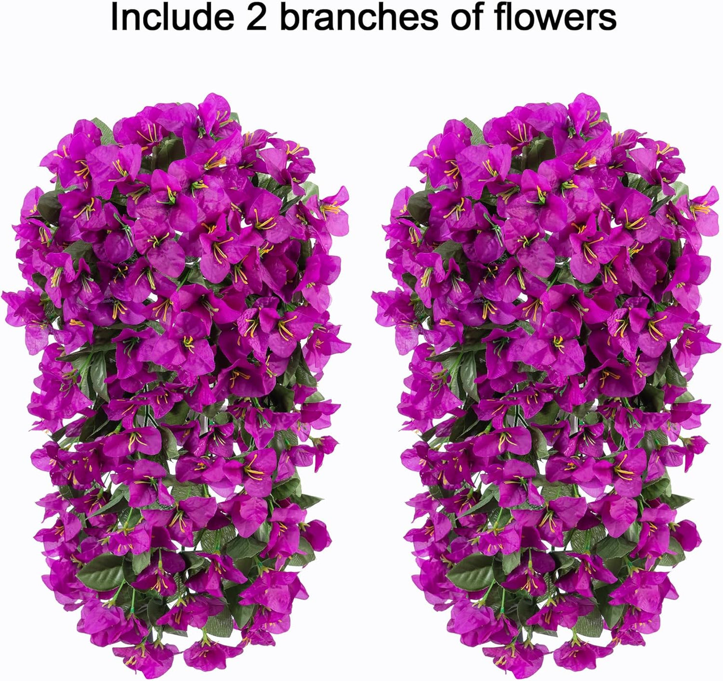 Bougainvillea Artificial Hanging Flowers Plants for Outdoors Decoration, 2pcs Fake Flowers Silk Bougainvillea Vines Realistic UV Resistant Faux Flowers for Outdoor Planters Patio Urn, Purple-VerdiqueGarden