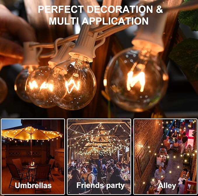 100Ft G40 Outdoor String Lights Patio Lights with 100 Edison Globe Bulbs, Connectable Outdoor String Lights Waterproof UL Listed for Indoor Porch Party Wedding Deck Balcony Wedding Party Decor- White-VerdiqueGarden