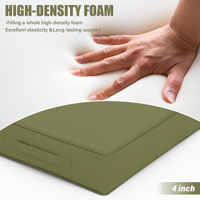 Patio Chair Cushions 22 X 22 X 4 Inch Waterproof Outdoor Seat Cushions for Patio Furniture, Outdoor Sofa Couch Pads with Ties & Handle, Set of 2, Light Green-VerdiqueGarden