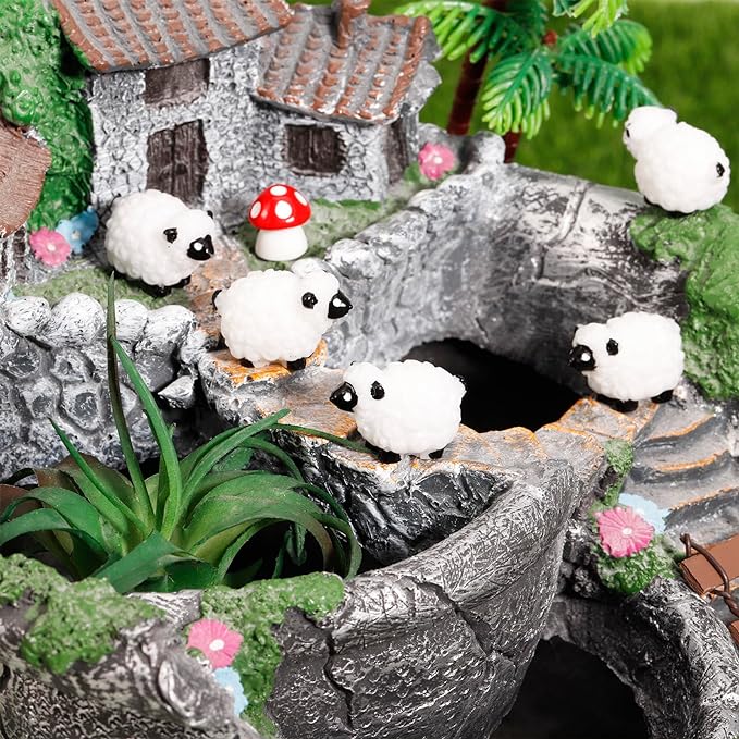 100Pcs Mini White Sheep Miniature Resin Sheep Figurines Cute Little Figurines Fairy Outdoor Moss Ornaments Landscape Figurines Garden DIY Ornament Accessories for Indoor Outdoor-VerdiqueGarden