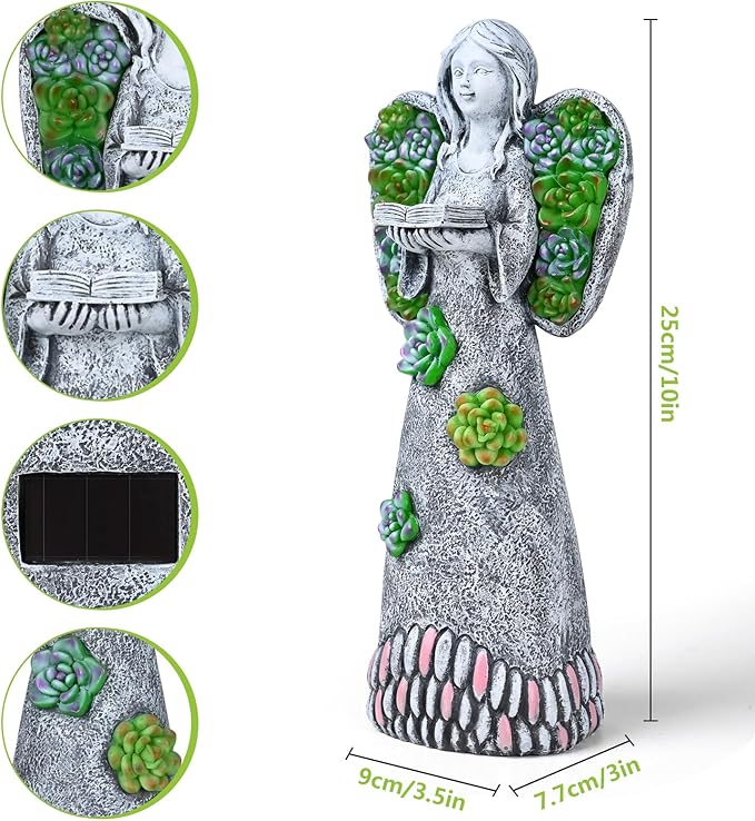 Garden Angels Statue-Solar Angel Statues Cemetery Decoration- Outdoor Memorial Pray Angels Figurine for Patio Lawn Yard Porch Decorations,10.24 Inches-VerdiqueGarden