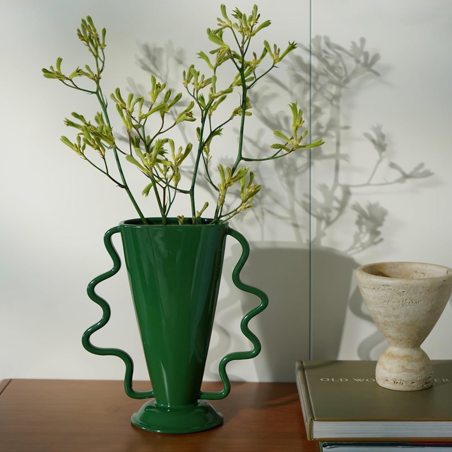 Wild Works Green Rotary Vase Medieval Flower Vessel Living Room Entrance Personalized Simple Wabi Sabi Decorative Ornament Ceramic Ornament-VerdiqueGarden