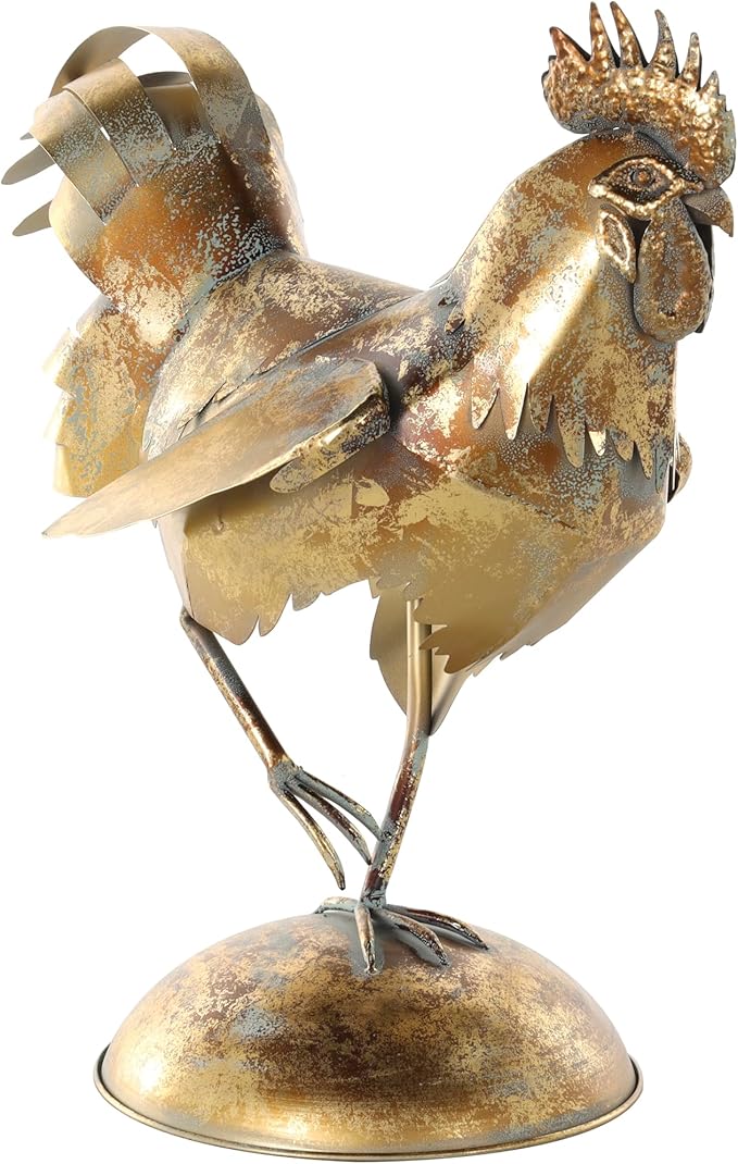 Deco 79 Metal Rooster Patina Garden Sculpture, 9" x 17" x 17", Bronze-VerdiqueGarden